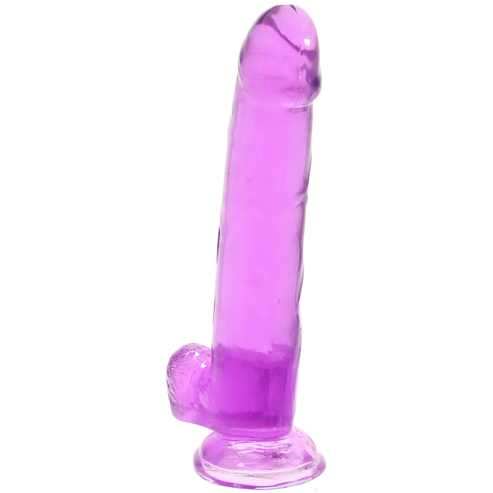 Queen 9 Inch Jelly Dildo in Purple with soft flexible jelly material