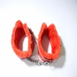 Red Faux Leather Plush Lined Handcuffs with Adjustable Metal Chain - Image 3