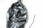 black faux leather full-face hood mask